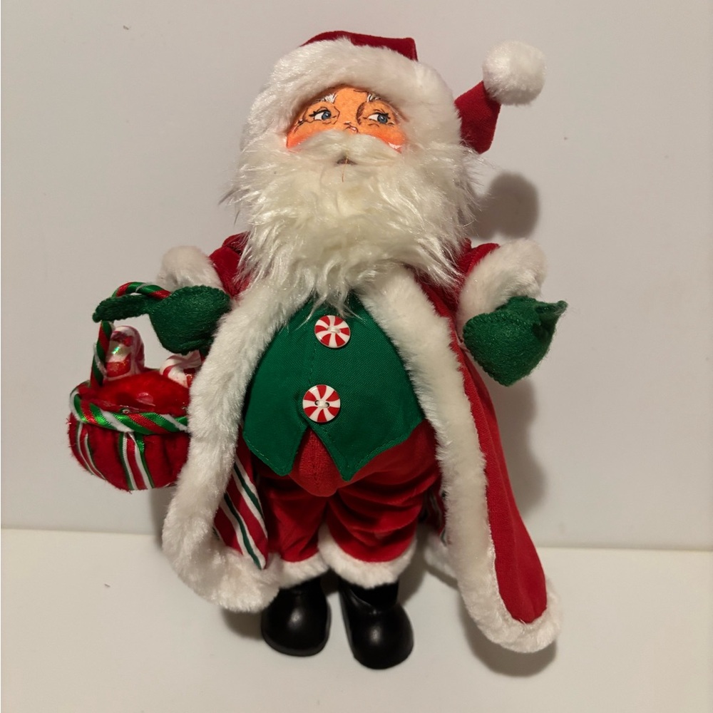 Festive Santa Claus doll with Red and Green Outfit by Annalee. (AS IS).